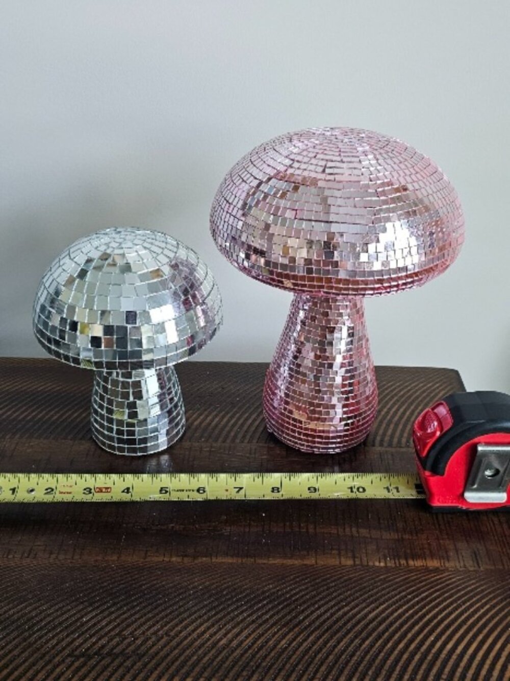 2 Mirror Disco Silver Pink Mushroom Mushrooms, one Styrofoam, one Glass
